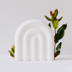 Aufkleber - Beautiful aesthetic minimalist geometric 3d rendering white background with leaves tree branch.
