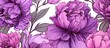 Pink and purple peony botanical flower pattern on white background. Generate AI image