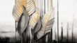 Silver leaves on a textured background. 3d rendering, 3d illustration. Ai generative.	