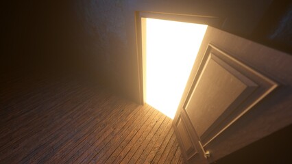 Wall Mural - Light shines from door opening in dark room