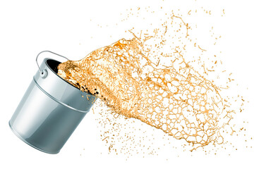 Poster - Paint with golden splashing out of can, 3D rendering