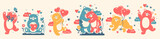 Fototapeta Pokój dzieciecy - Large Doodle vector collection of funny, cute bears and hearts. Love, happiness concept for Valentine's Day, 14 February. Naive flat illustration. Hand drawn Scandinavian style.