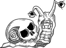 Creepy Skull Snail Black And White Vector