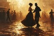 Rhythmic elegance: embracing the timeless allure of waltz, a dance of grace and harmony, partners move in rhythmic synchronization, swirling and twirling to enchanting melody of a classic composition.