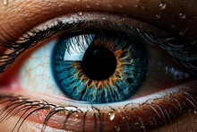 Close-up Of Blue Human Eye With Intricate Iris Patterns Generative AI Image