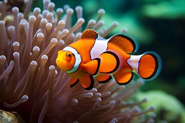 Poster - Generative AI : A pair of adorable orange clownfish or clown anemonefish