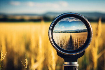 a hunting scope overlooking a field of wheat