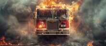 Smoke And Fire Engulf Fire Truck.