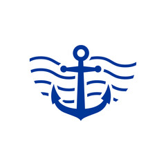 Sticker - Logo Nautical. Silueta de ancla de barco con olas de mar