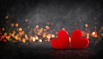 Poster - red heart valentine bokeh lights against a black background