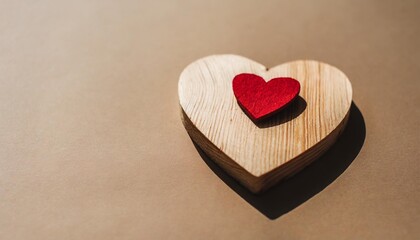 Poster - wooden heart on a beige background simple concept for valentine s day holiday