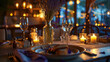 A romantic dinner in the style of Provence: a table in a restaurant, decorated with lavender and c