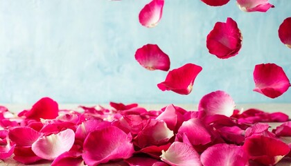 Poster - a falling or flying pink rose petals on a background valentine s backdrop