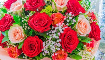 Poster - colorful flower bouquet from red roses for use as background