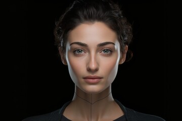 Poster - Woman transforming into virtual human using AI.