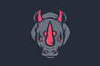 Rhino head illustrated as a flat, two-color logo for branding, marketing, company or startup marking, isolated on a solid background