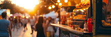 food truck in city summer festival, selective focus