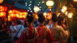 Generative AI image of Chinese New Year's Day holiday, with Kongming lanterns, ancient Chinese chivalrous girls