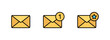 Yellow mail envelope icon set. Email notification with star icon and number 1. Favorite email or starred messages icon, new message sign. Web icons set