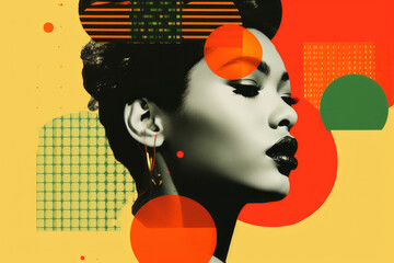 Wall Mural - Black history month abstract portrait of a beautiful black woman, graphic shapes pan african colors