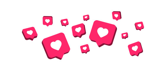 Leinwandbilder - 3d Heart like in speech bubble icon. Like love background. Social media notification icons. emoji post reactions set. Vector illustration