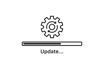 Poster - Update system icon. Loading sync process with gear arrow circle icon . Upgrade installing software icon. Processing concept