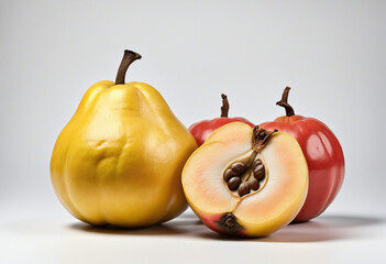 Wall Mural - Quince fruits on a white background - Fresh and ripe.