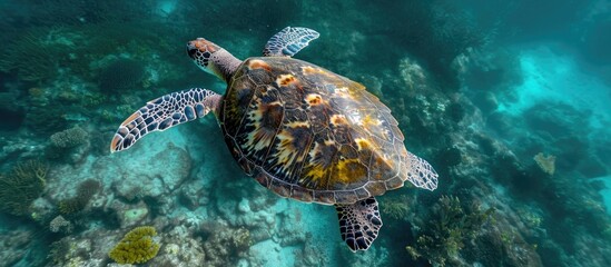  Stunning view of a turtle from above.
