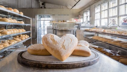 Canvas Print - heart shape bread in a bakery for valentine s day