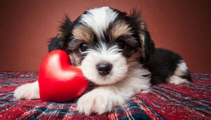 Wall Mural - lover valentine havanese puppy with a red heart