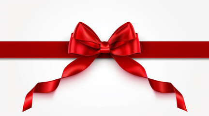 Red ribbon and bow realistic illustration, white background. San Valentines Day. happy birthday