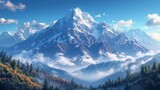 Fototapeta Góry - Snowy Mountain Peaks Background