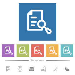 Sticker - Search document flat white icons in square backgrounds