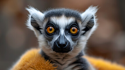 Close-up of a portrait of a ring-tailed lemur