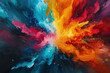 Splash of color paint, burst of multicolored powder or watercolor, abstract colorful background. Pattern of bright festive explosion like in Holi festival. Concept of spectrum, water