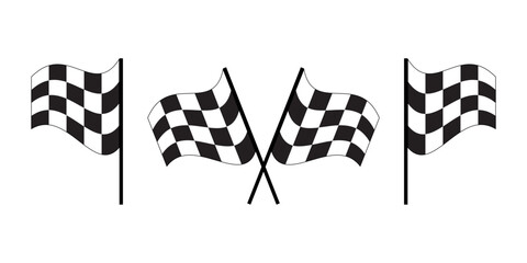 Wall Mural - Set of waving race flags icons. Start and finish rally flags with checkered black and white squares pattern. Motocross, car competition, auto marathon, sport victory sybmols