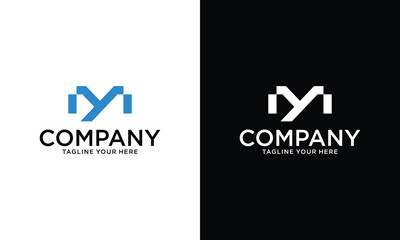 Wall Mural - Modern unique creative unusual artistic black and white color MY M Y initial based letter icon logo