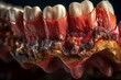 3D model of lower teeth with tartar buildup and inflammation , .highly detailed,   cinematic shot   photo taken by sony   incredibly detailed, sharpen details   highly realistic   professional photogr