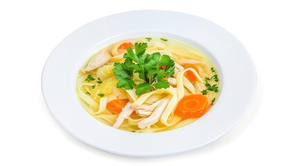 Wall Mural - A bowl of chicken noodle with carrots and parsley.