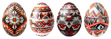 Four Native American Indian Design Easter Eggs With A Transparent Background