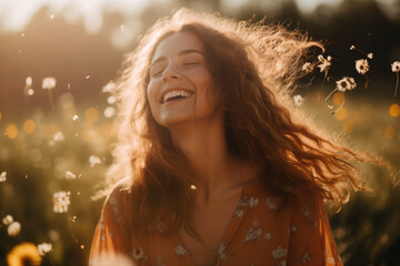 portrait of a happy woman in autumn park