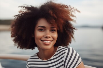 Pretty afro-american woman on the yacht. Generative AI