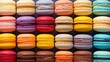 Colorful macarons cake, top view flat lay, minimalist macaroon pattern, food background.