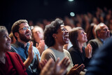 Fototapeta  - Joyful Audience Laughing and Applauding at a Live Performance, Event Enjoyment Concept