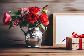 Wall Mural - simple wooden wooden gift for mother's day: love and thank you generative ai