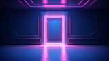 Fototapeta Przestrzenne - 3d render blue pink neon door empty space abstract background