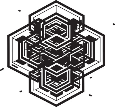 Quantum Contours Sleek Emblem Showcasing Abstract Geometric Shapes in Vector Abstract Elegance Black Icon with Vector Logo and Dynamic Geometric Designs