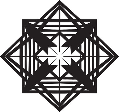 Astral Symmetry Vector Logo with Sleek Black Abstract Geometric Patterns Quantum Contours Elegant Icon Featuring Abstract Geometric Shapes in Vector