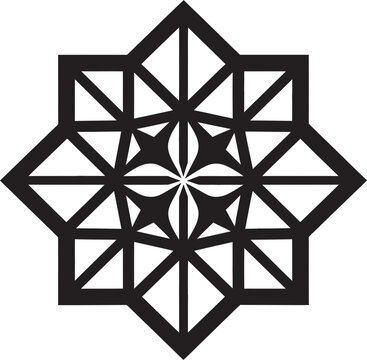 Dimensional Harmony Monochromatic Icon of Abstract Geometric Shapes in Vector Dynamic Symmetry Black Emblem Showcasing Abstract Geometric Design in Vector