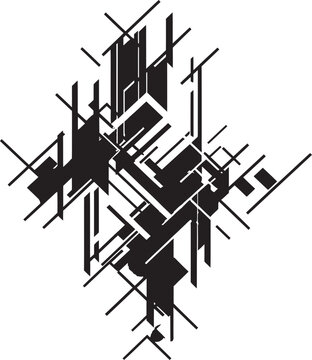 Dimensional Harmony Vector Logo with Elegant Black Abstract Geometric Forms Dynamic Symmetry Monochromatic Logo Featuring Abstract Geometric Shapes in Vector